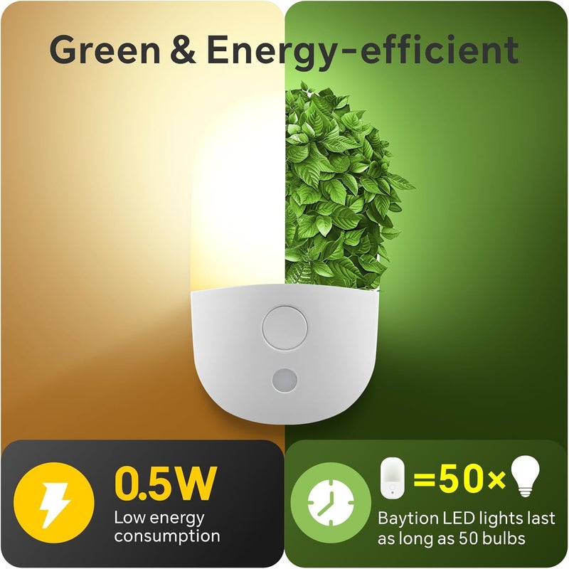 Baytion LED Night Light 2700K - 2PCS with Adjustable Brightness and Smart Light Sensor - Image 5