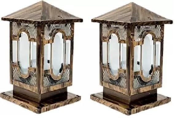 Areezo Antique Gate Light Golden Colour Outdoor Gate Lamp for Home Decoration, Garden, Pole Light Bulb not Included (Pack of 2) - Image 1