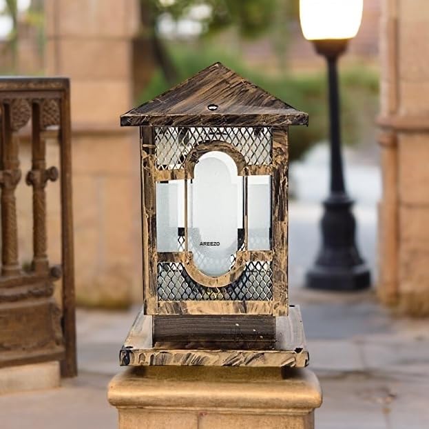 Areezo Antique Gate Light Golden Colour Outdoor Gate Lamp for Home Decoration, Garden, Pole Light Bulb not Included (Pack of 2) - Image 2