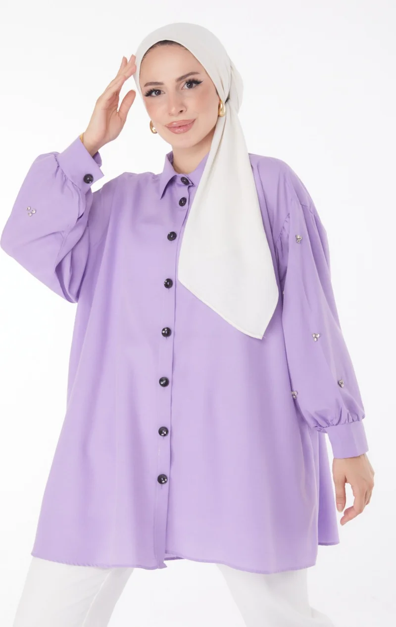 Tofisa Plain Shirt Collar Women's Lilac Tunic - 13022