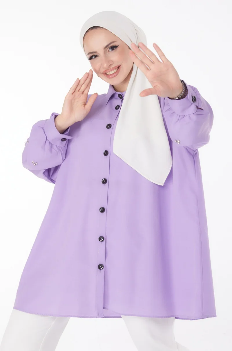 Tofisa Plain Shirt Collar Women's Lilac Tunic - 13022