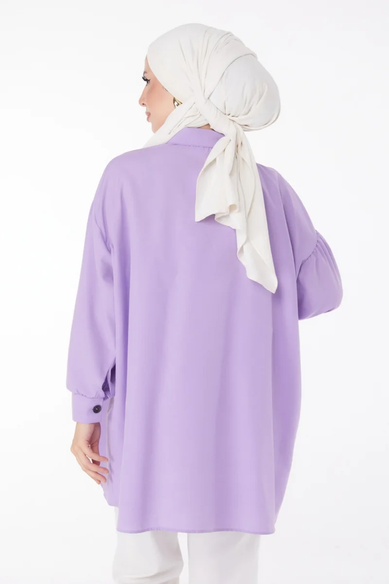 Tofisa Plain Shirt Collar Women's Lilac Tunic - 13022