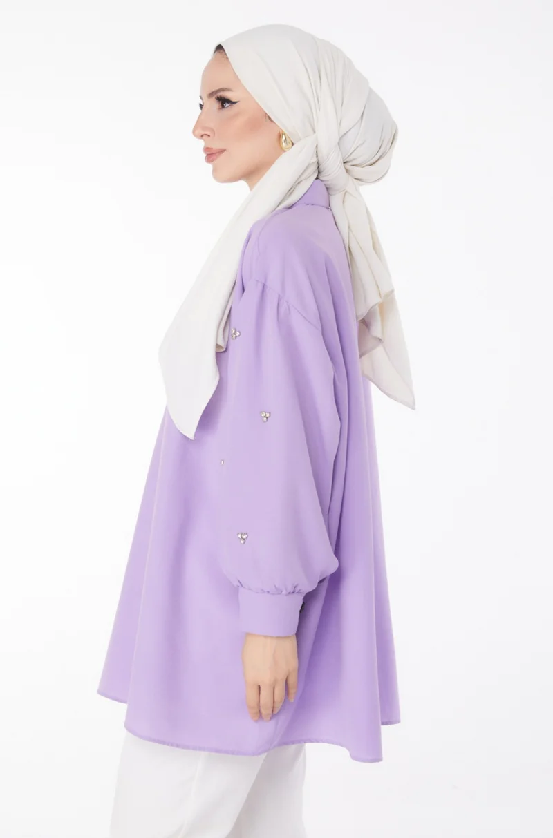 Tofisa Plain Shirt Collar Women's Lilac Tunic - 13022
