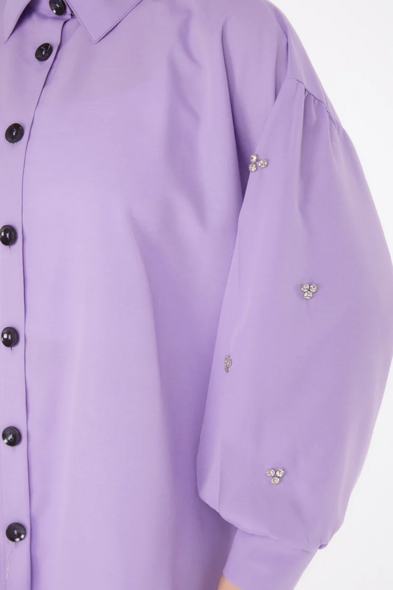 Tofisa Plain Shirt Collar Women's Lilac Tunic - 13022