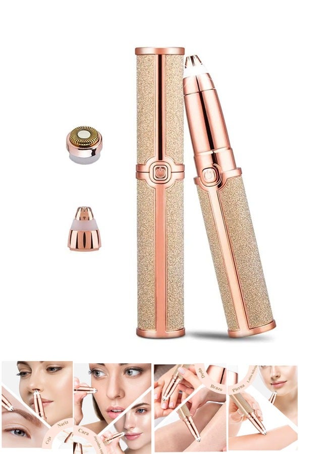 عربست أداة تشذيب الحواجب الكهربائية ، مزيل شعر الحاجب الكهربائي القابل لإعادة الشحن USB ، أداة حلاقة غير مؤلمة للحواجب مع ضوء LED لإزالة شعر الوجه والأنف والوجه للنساء (ذهبي) - Image 1