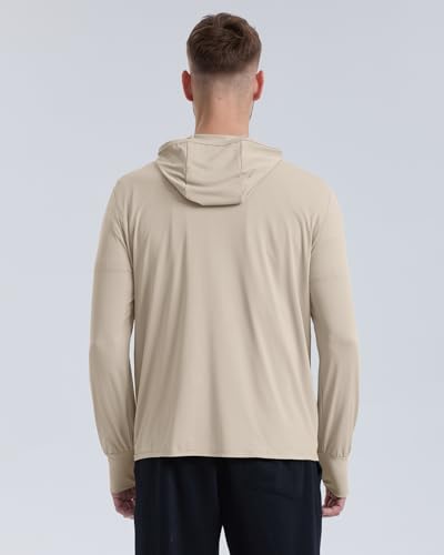 Locachy Men's UPF 50+ Sun Protection Outdoor Lightweight Full Zip Hoodie Jacket Long Sleeve Fishing Hiking Performance Shirt Light Khaki S - Image 2