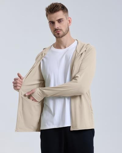 Locachy Men's UPF 50+ Sun Protection Outdoor Lightweight Full Zip Hoodie Jacket Long Sleeve Fishing Hiking Performance Shirt Light Khaki S - Image 4