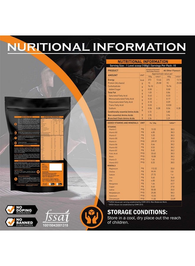 NAKPRO PERFORM MASS GAINER | High Protein & High Calorie | 15g Protein, 3.3g BCAA |Added Vitamins & Minerals|Easy Mixing, Easy Digesting Powder for Men & Women | 1 Kg Chocolate Flavour (10 Servings) - Image 2