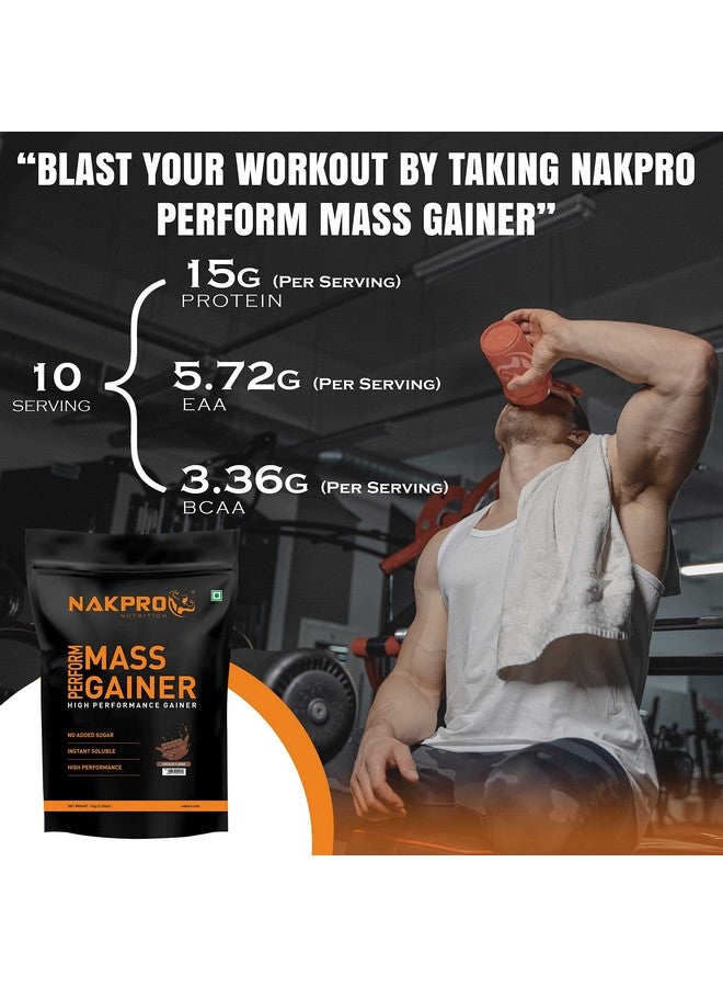 NAKPRO PERFORM MASS GAINER | High Protein & High Calorie | 15g Protein, 3.3g BCAA |Added Vitamins & Minerals|Easy Mixing, Easy Digesting Powder for Men & Women | 1 Kg Chocolate Flavour (10 Servings) - Image 3