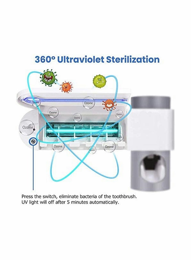 SYOSI UV Toothbrush Holder, Wall Mounted USB Rechargeable Automatic Toothpaste Dispenser Set with 5 Toothbrushes Holding - Image 2