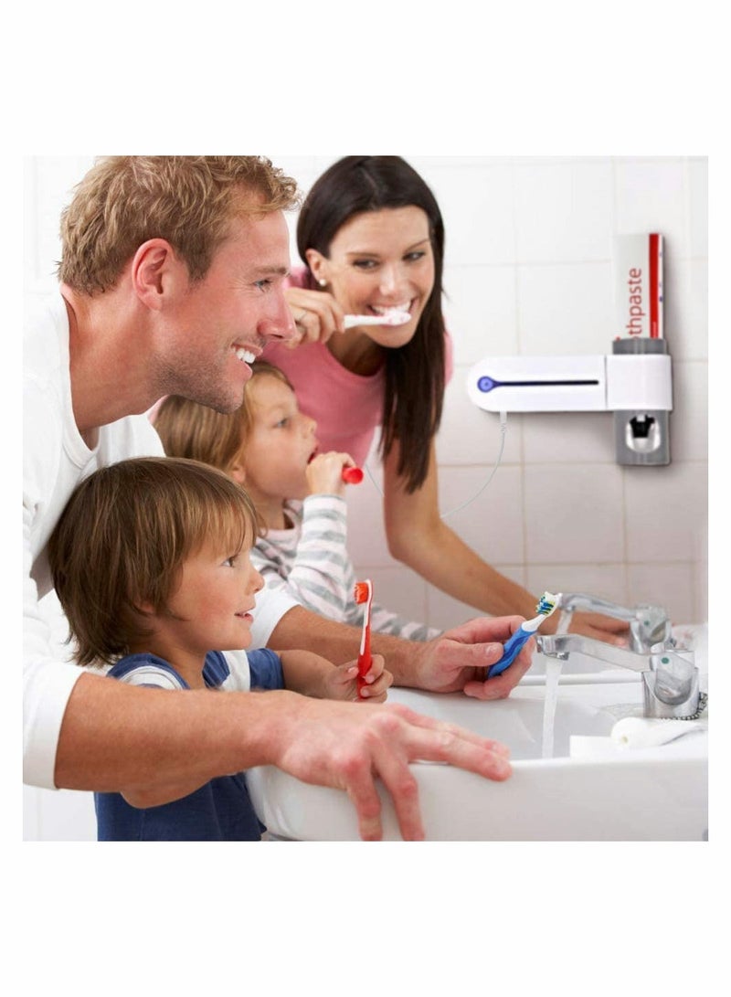 SYOSI UV Toothbrush Holder, Wall Mounted USB Rechargeable Automatic Toothpaste Dispenser Set with 5 Toothbrushes Holding - Image 4