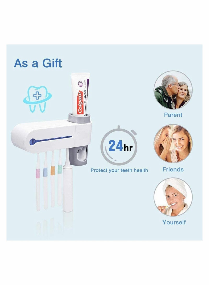 SYOSI UV Toothbrush Holder, Wall Mounted USB Rechargeable Automatic Toothpaste Dispenser Set with 5 Toothbrushes Holding - Image 3