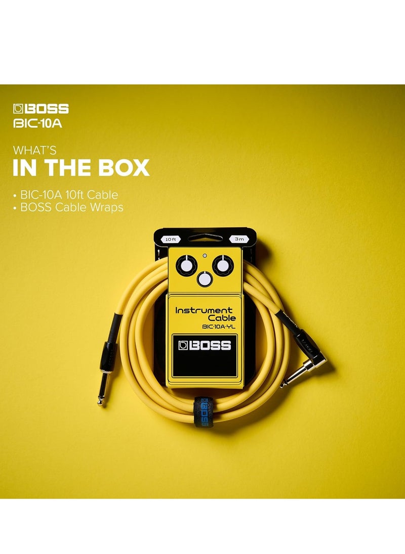 BOSS BIC-10A Instrument Cable, Straight to Right-Angle 1/4" Connectors, Yellow  - Image 2