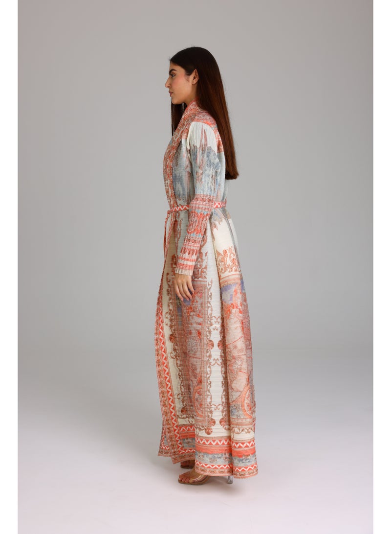 IKKXA Colorful Printed Light Colors Mid Belted Abaya - Image 3