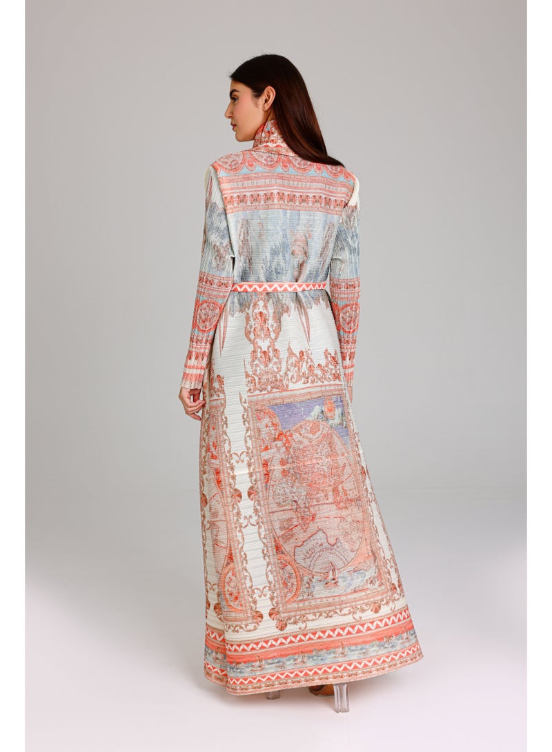 IKKXA Colorful Printed Light Colors Mid Belted Abaya - Image 4