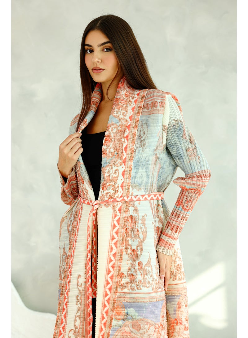 IKKXA Colorful Printed Light Colors Mid Belted Abaya - Image 2
