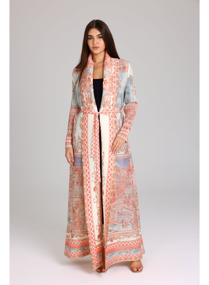 IKKXA Colorful Printed Light Colors Mid Belted Abaya - Image 5
