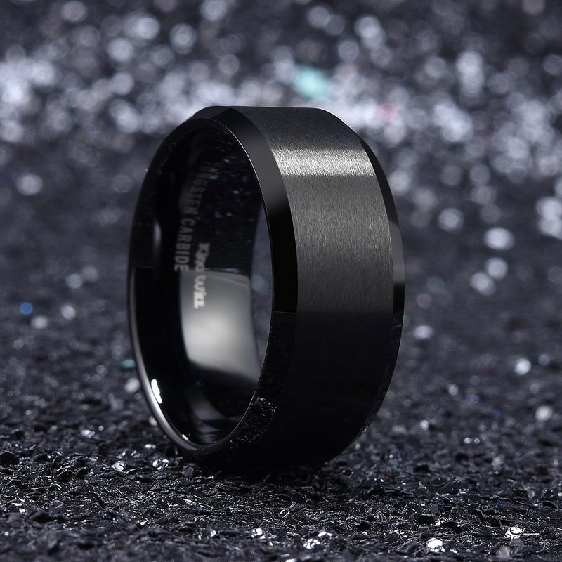 King Will 10mm Men's Black Wedding Ring - Brushed Matte Surface, Beveled Polished Edge, Comfort Fit Size 11 - Image 3