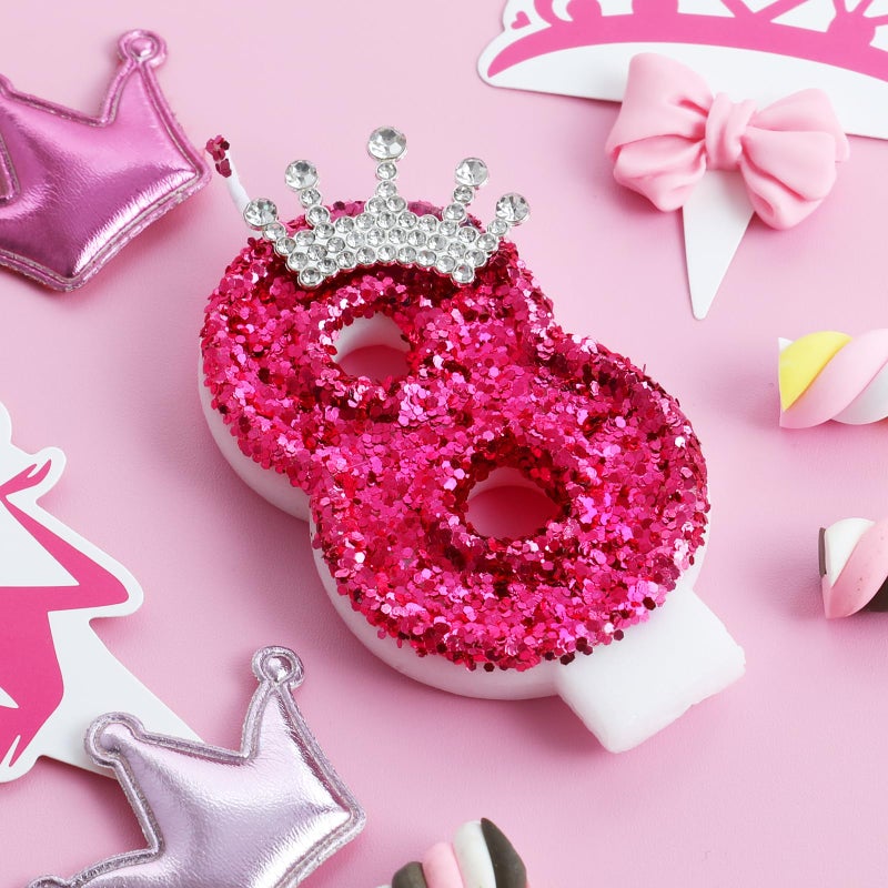 AKURIEEY Hot Pink Birthday Candles Crown Number 8 Candle Birthday Party Decorations Cake Topper Cupcake Decor for Anniversary Celebrations Supplies - Image 2