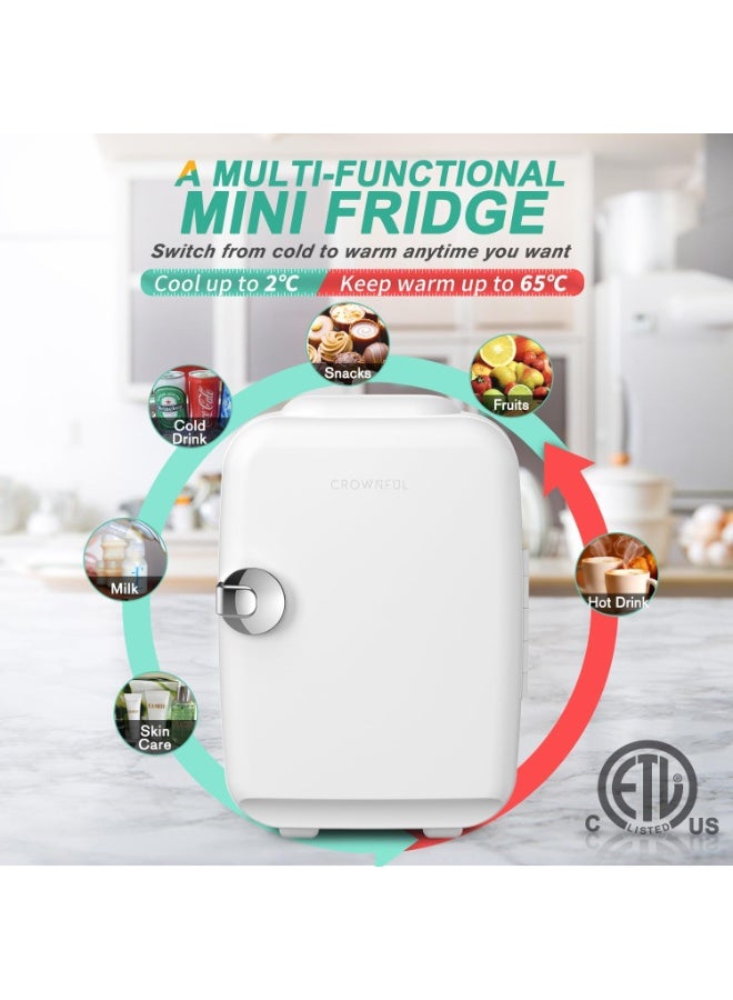 Crownful Mini Fridge, 4 Liter/6 Can Portable Cooler and Warmer Personal Fridge for Skin Care, Cosmetics, Food, Great for Bedroom, Office, Car, Dorm - Image 2