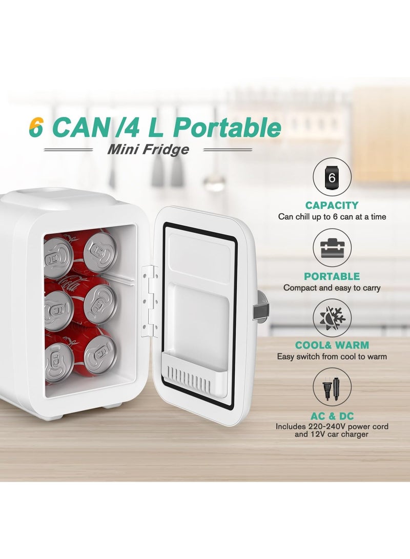 Crownful Mini Fridge, 4 Liter/6 Can Portable Cooler and Warmer Personal Fridge for Skin Care, Cosmetics, Food, Great for Bedroom, Office, Car, Dorm - Image 3