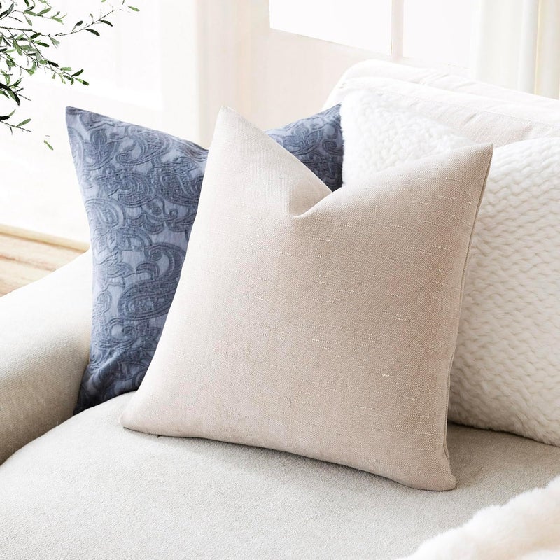 Foindtower Pack of 2 Soft Textured Throw Decorative Pillow Covers Square Accent Solid Cushion Cover Cozy Farmhouse Pillow Case with Zipper for Couch Sofa Bedroom Living Room 22x22 Inch, Light Beige - Image 5