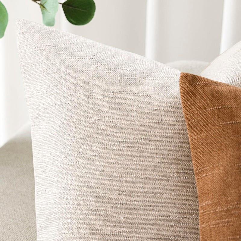 Foindtower Pack of 2 Soft Textured Throw Decorative Pillow Covers Square Accent Solid Cushion Cover Cozy Farmhouse Pillow Case with Zipper for Couch Sofa Bedroom Living Room 22x22 Inch, Light Beige - Image 2