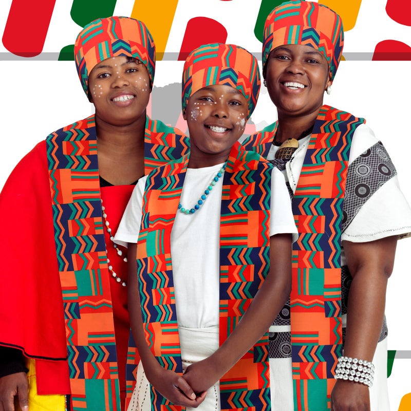 Chicingyou 2 Pcs African Kente Stole Kufi Hat Kente Sash Scarf Clothing Accessories for Black History Month Kwanzaa Gifts(Red Green Style) - Image 5