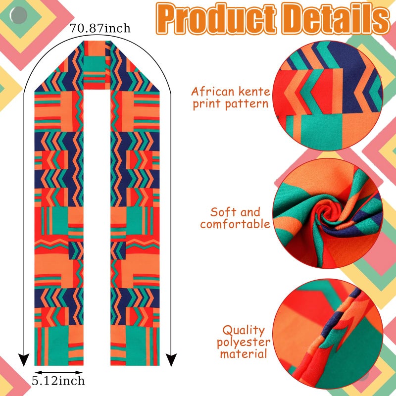 Chicingyou 2 Pcs African Kente Stole Kufi Hat Kente Sash Scarf Clothing Accessories for Black History Month Kwanzaa Gifts(Red Green Style) - Image 2
