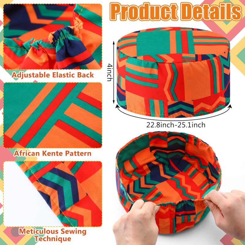 Chicingyou 2 Pcs African Kente Stole Kufi Hat Kente Sash Scarf Clothing Accessories for Black History Month Kwanzaa Gifts(Red Green Style) - Image 3