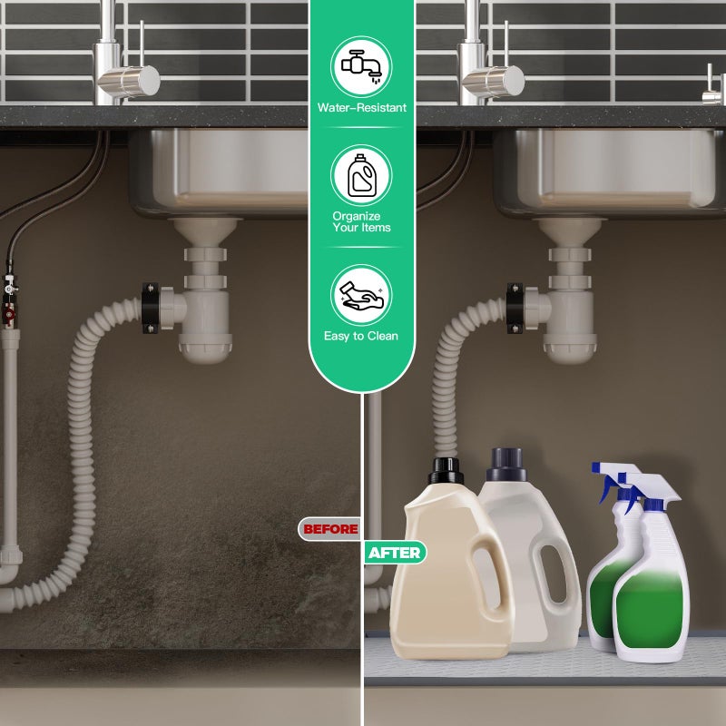 TRZZ Silicone Waterproof Under Sink Mat 31" x 22", Drip Tray and Cabinet Liner for Kitchen and Bathroom, Prevents Water Damage and Organizes Cabinets (Grey) - Image 4
