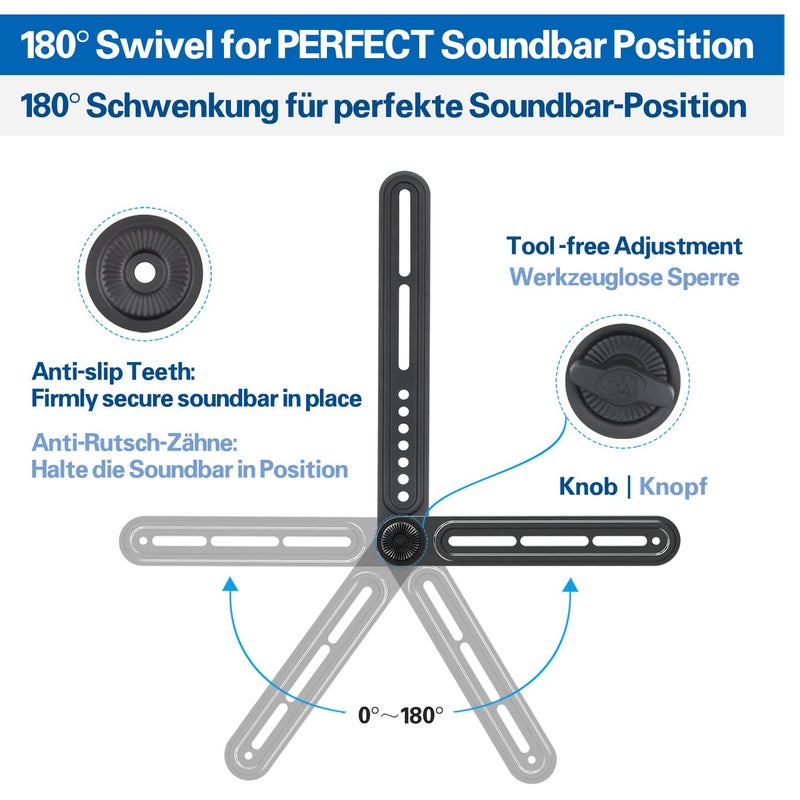 Mounting Dream Soundbar Bracket Sound Bar TV Mount for Mounting Above or Under TV with Detachable Extension Plates, Fit Most Sound bar Mounting Holes at the Rear, up to 6.8 KG, MD5420-021 - Image 2