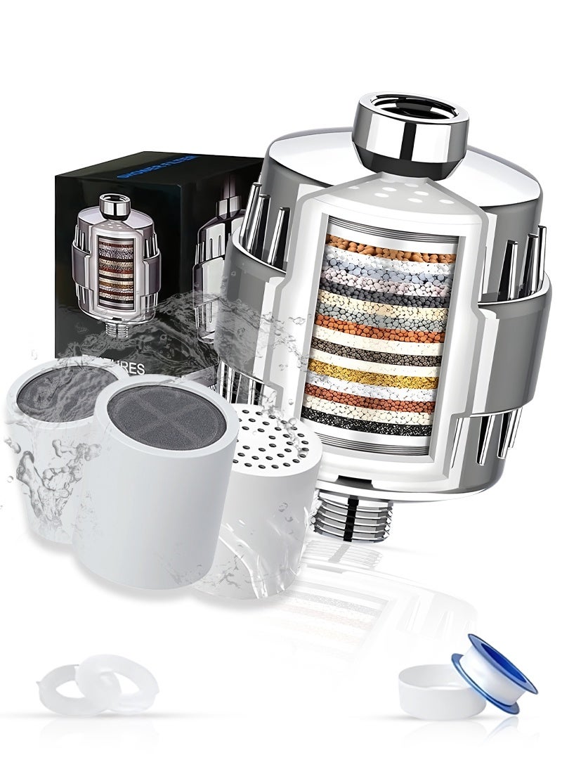 أيه بي جي فلتر دش بـ 25 مرحلة للمياه العسرة – فلتر رأس دش عالي الأداء مع خرطوشتي تصفية بديلتين، يزيل الكلور والفلورايد، باللون الكروم اللامع - Image 1