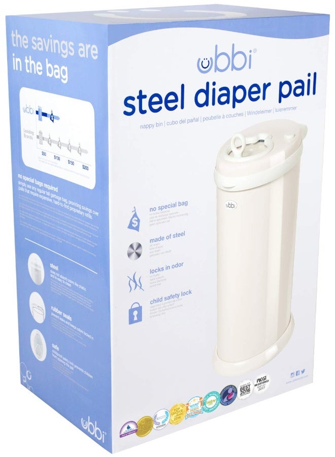 Ubbi Steel Diaper Pail, Odor Locking, No Special Bag Required, Award-Winning, Registry Must-Have, Ivory - Image 2
