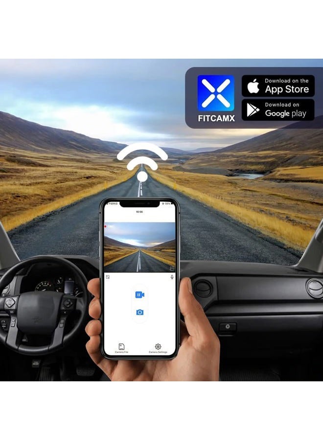 FITCAMX كاميرا داش فيت كام إكس 4K مناسبة لتويوتا توندر 2017-2021 وسكويا 2017-2022 ليمتد SR5 بلاتينيوم TRD برو، مظهر متكامل OEM، فيديو عالي الدقة 2160P واي فاي، مستشعر G، تسجيل متكرر، بطاقة 64GB - Image 5