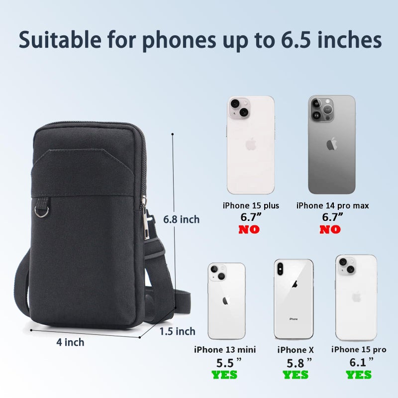 WCALULEG Travel Cell Phone Pouch Belt Pouch, Phone Holster Crossbody Bag with Shoulder Strap for iPhone Case Holder for Hand with Neck Lanyard Smartphone Walking Passport Wallet (Single Layer Black) - Image 4