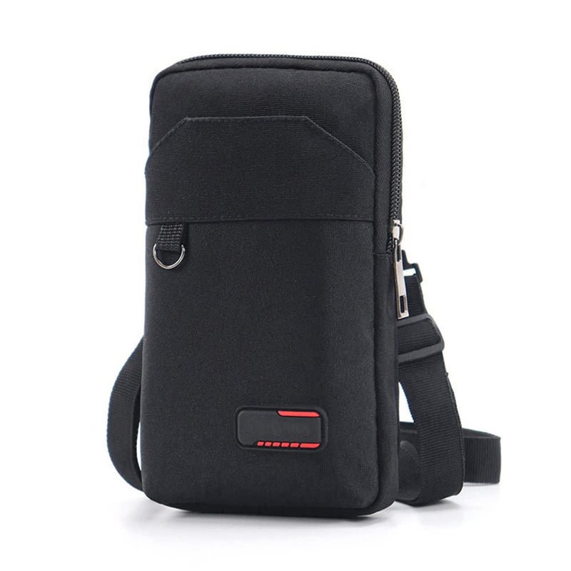 WCALULEG Travel Cell Phone Pouch Belt Pouch, Phone Holster Crossbody Bag with Shoulder Strap for iPhone Case Holder for Hand with Neck Lanyard Smartphone Walking Passport Wallet (Single Layer Black) - Image 1