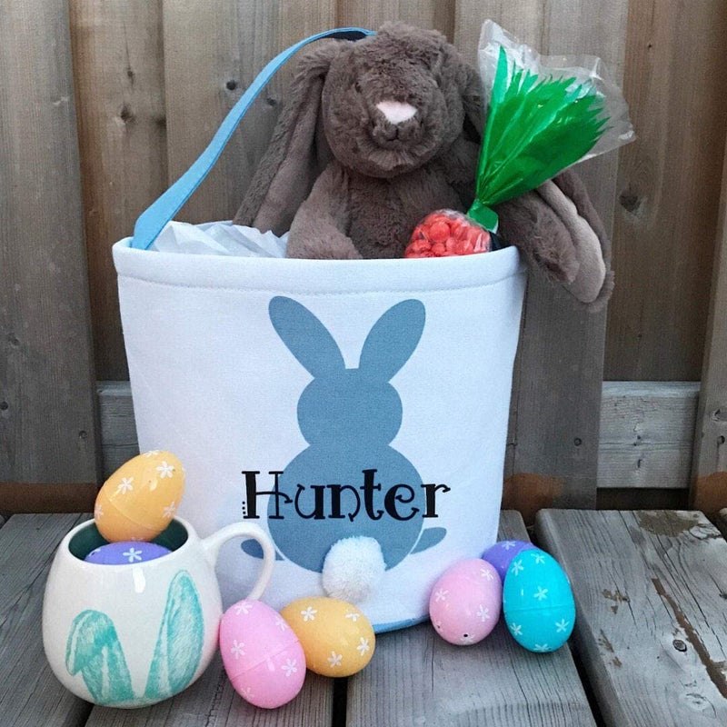MONOBLANKS Easter Bunny Basket Bags, Rabbit Bucket Tote for Easter Egg Hunts Decorations Candy Gifts Storage (Blue(wave)) - Image 5