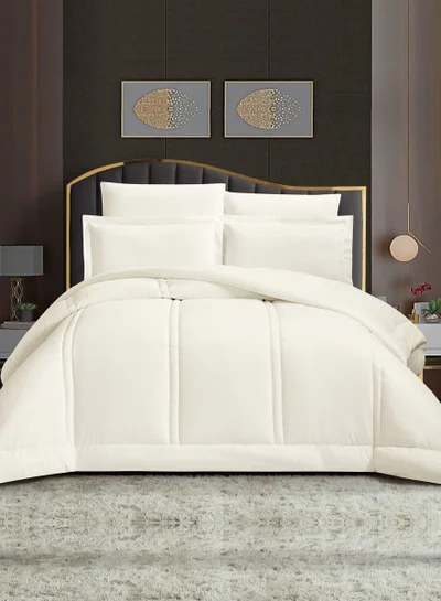 Donetella Bedding Comforter Set King Size, 6-Pcs Bed Set Fits 200x200 Cms -Hotel Striped  Bedding Set-All Season- Brushed Microfiber (طقم مفرش سرير فندقي)