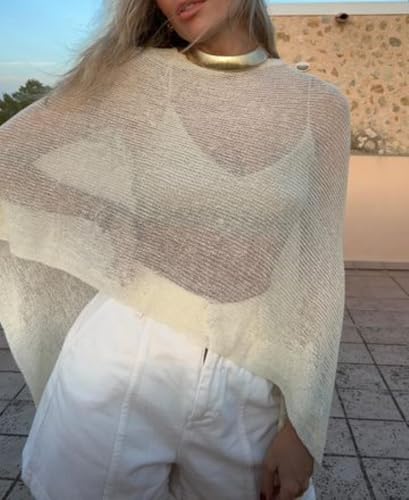 KMBANGI Women Sheer Knit Poncho Lightweight See Through Shrug Bolero Sweater Top Mesh Knit Shawl Wraps Cover Up - Image 3