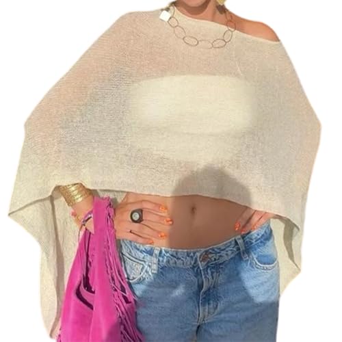 KMBANGI Women Sheer Knit Poncho Lightweight See Through Shrug Bolero Sweater Top Mesh Knit Shawl Wraps Cover Up - Image 1