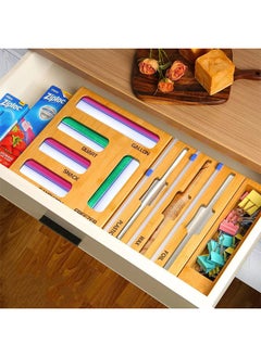 Hihonor Foil and plastic Wrap Organizer with Cutter, 9 in 1 Ziplock Bag Storage Organizer, Plastic Wrap Dispenser, Wall Mountable Bamboo Drawer Organizer Bag Holder, 12" Rolls  - Image 5