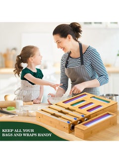 Hihonor Foil and plastic Wrap Organizer with Cutter, 9 in 1 Ziplock Bag Storage Organizer, Plastic Wrap Dispenser, Wall Mountable Bamboo Drawer Organizer Bag Holder, 12" Rolls  - Image 4