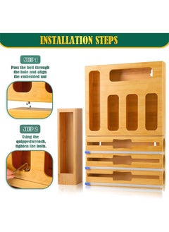 Hihonor Foil and plastic Wrap Organizer with Cutter, 9 in 1 Ziplock Bag Storage Organizer, Plastic Wrap Dispenser, Wall Mountable Bamboo Drawer Organizer Bag Holder, 12" Rolls  - Image 3