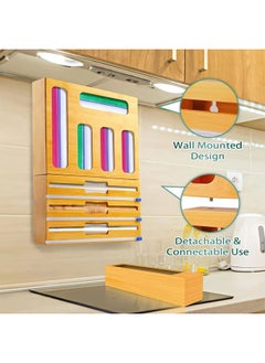Hihonor Foil and plastic Wrap Organizer with Cutter, 9 in 1 Ziplock Bag Storage Organizer, Plastic Wrap Dispenser, Wall Mountable Bamboo Drawer Organizer Bag Holder, 12" Rolls  - Image 2