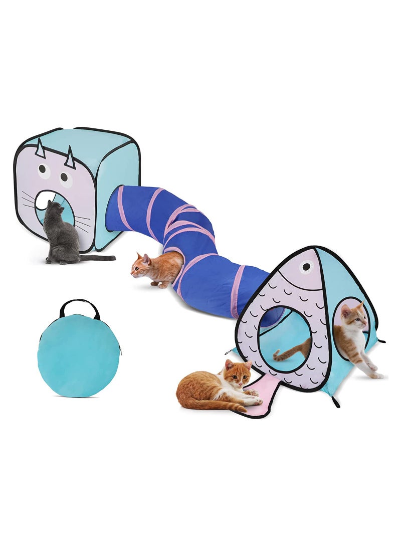 SYOSI Cat Toy Tunnel and Cubes Bundle, Cat Tunnels for Indoor Cats, Interactive Crinkle Collapsible Cat Tube and Foldable Cubes Playground for Kitty, Rabbit, Ferret Hiding Play and Resting (3 in 1) - Image 1