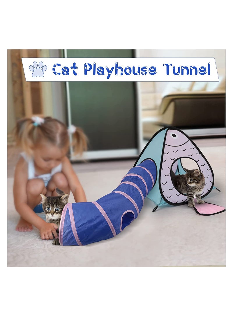 SYOSI Cat Toy Tunnel and Cubes Bundle, Cat Tunnels for Indoor Cats, Interactive Crinkle Collapsible Cat Tube and Foldable Cubes Playground for Kitty, Rabbit, Ferret Hiding Play and Resting (3 in 1) - Image 2
