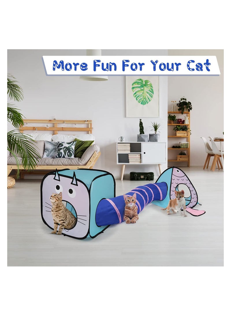 SYOSI Cat Toy Tunnel and Cubes Bundle, Cat Tunnels for Indoor Cats, Interactive Crinkle Collapsible Cat Tube and Foldable Cubes Playground for Kitty, Rabbit, Ferret Hiding Play and Resting (3 in 1) - Image 3