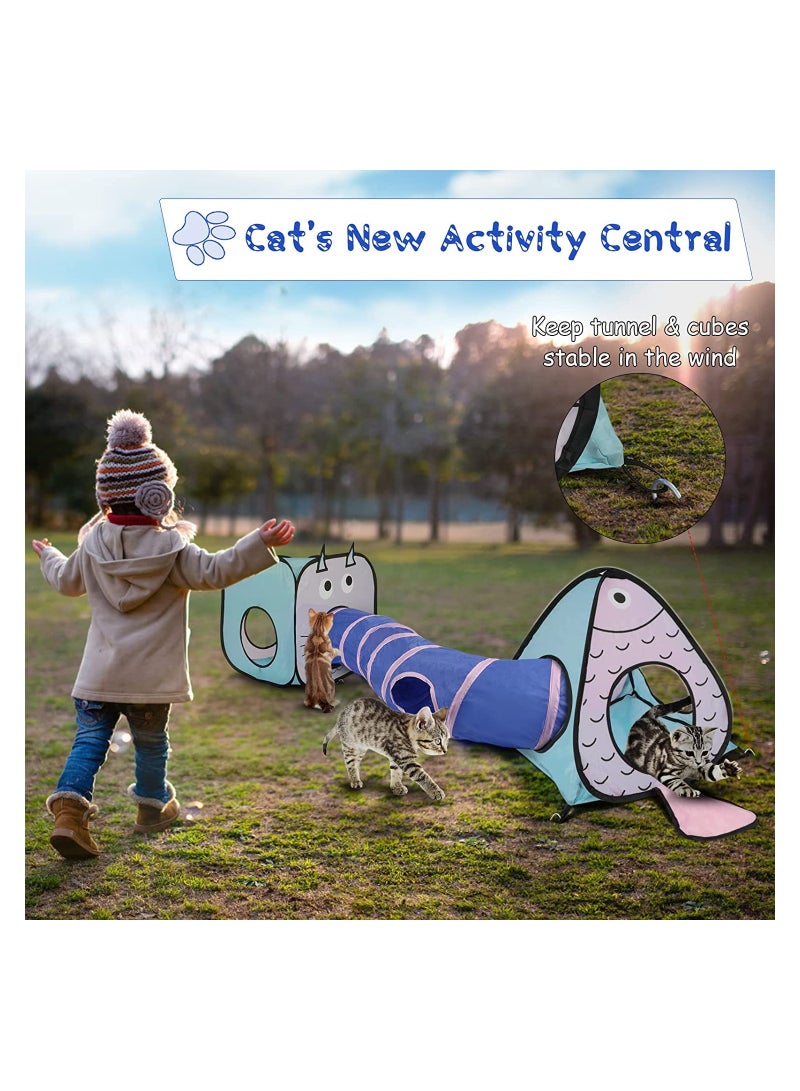 SYOSI Cat Toy Tunnel and Cubes Bundle, Cat Tunnels for Indoor Cats, Interactive Crinkle Collapsible Cat Tube and Foldable Cubes Playground for Kitty, Rabbit, Ferret Hiding Play and Resting (3 in 1) - Image 4