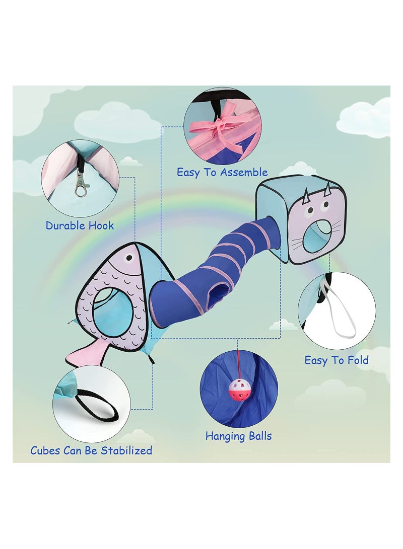 SYOSI Cat Toy Tunnel and Cubes Bundle, Cat Tunnels for Indoor Cats, Interactive Crinkle Collapsible Cat Tube and Foldable Cubes Playground for Kitty, Rabbit, Ferret Hiding Play and Resting (3 in 1) - Image 5